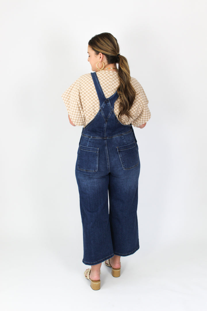 Stretchy Crop Flare Denim Overalls