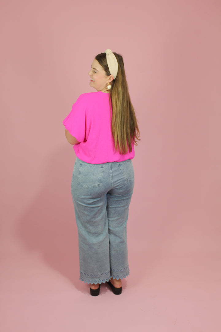 Pinky Pop Bubble Hem Top