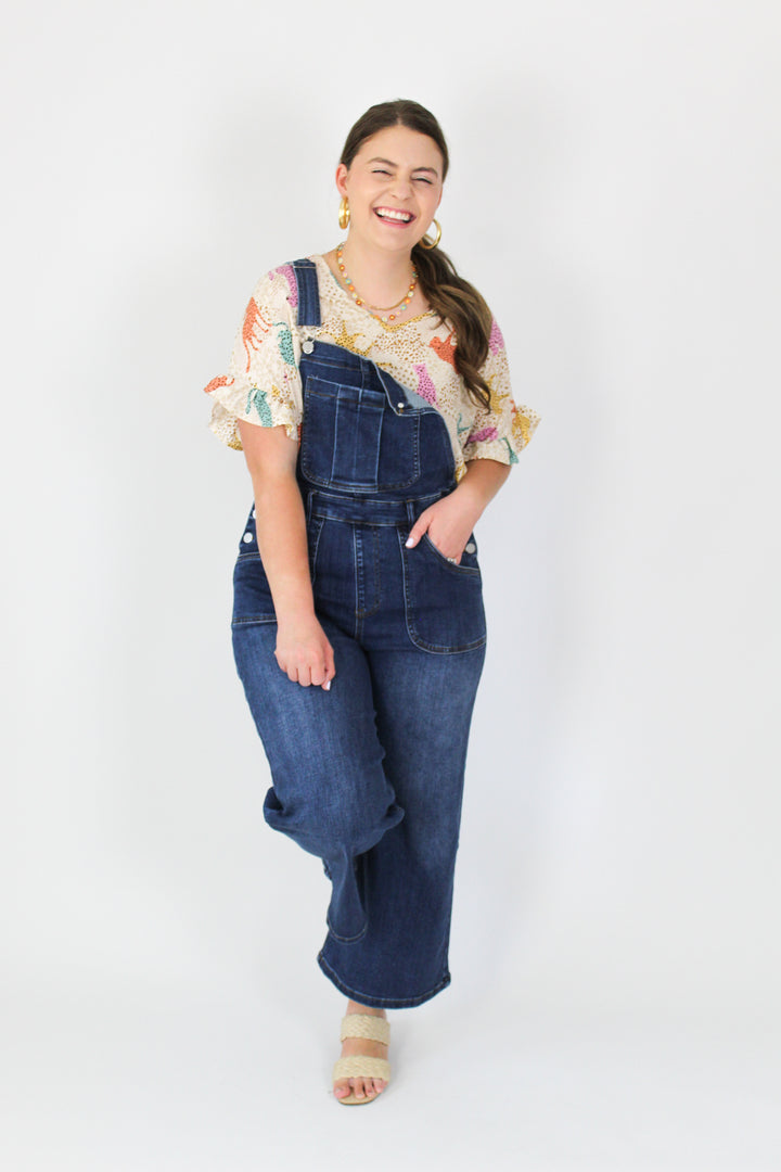 Stretchy Crop Flare Denim Overalls