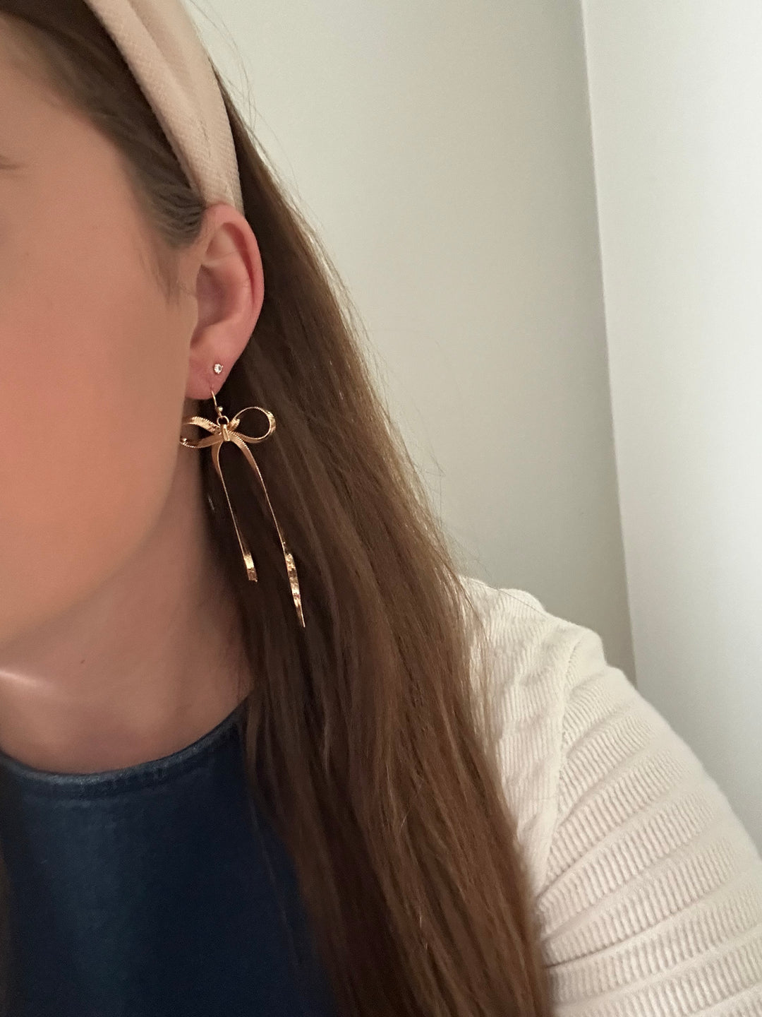 Long Golden Bow Earrings