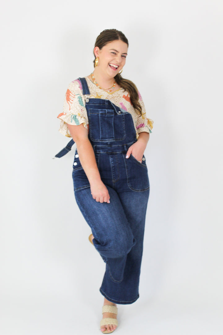 Stretchy Crop Flare Denim Overalls