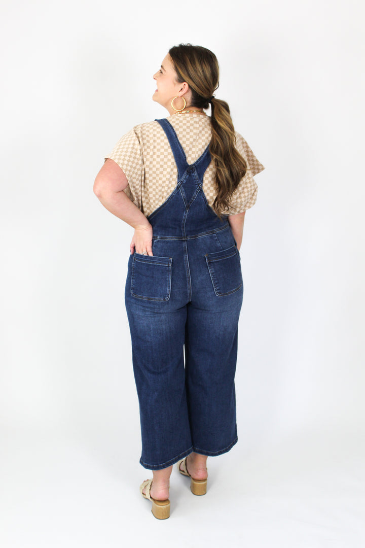 Stretchy Crop Flare Denim Overalls