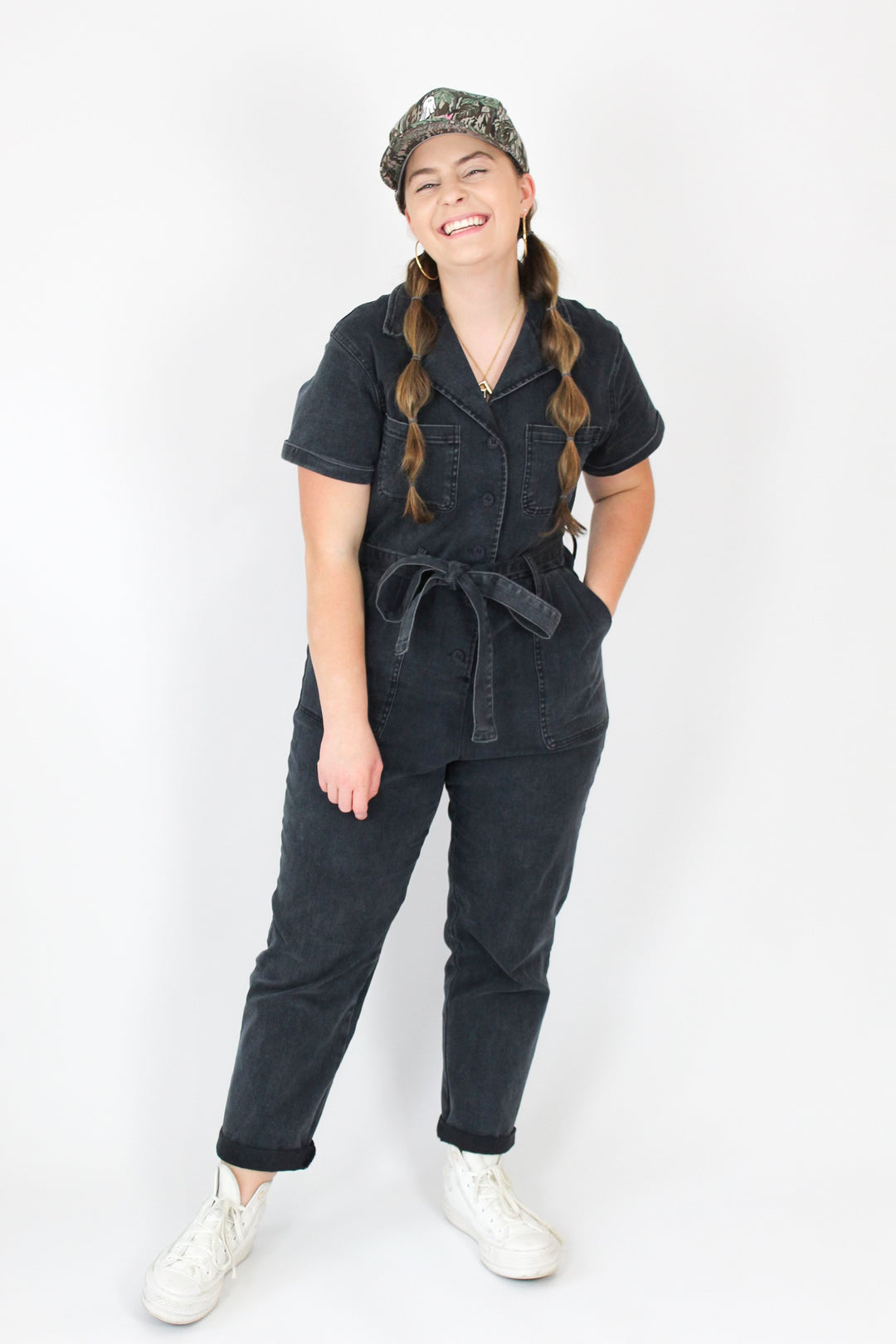 Stretchy Black Washed Denim Jumpsuit