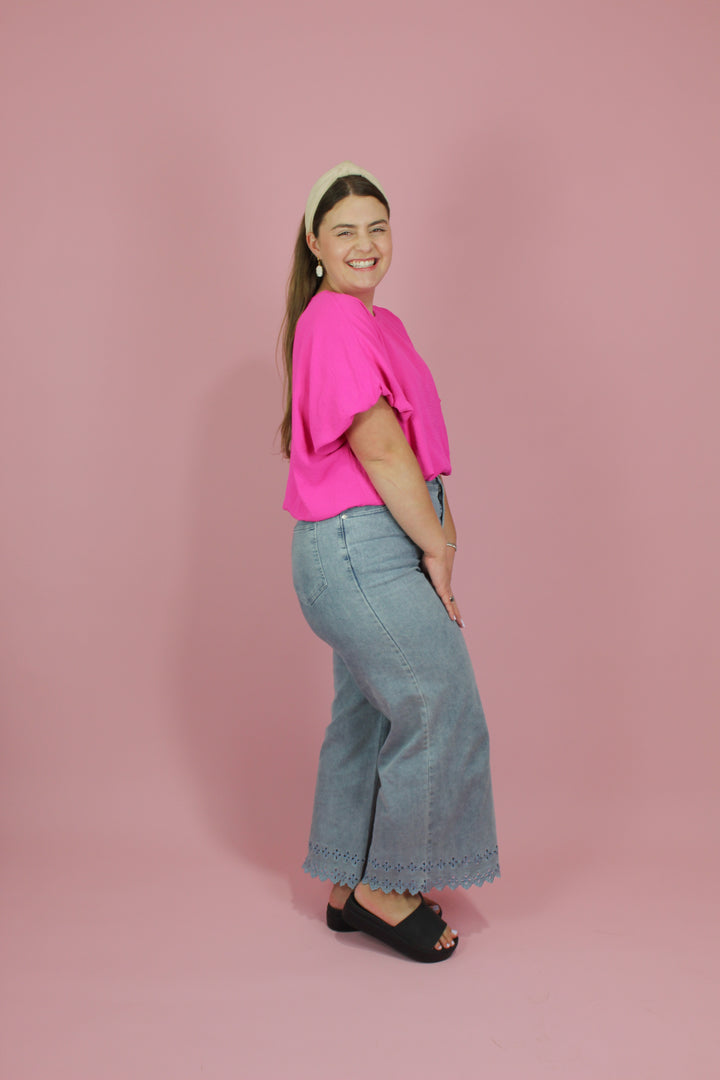 Pinky Pop Bubble Hem Top