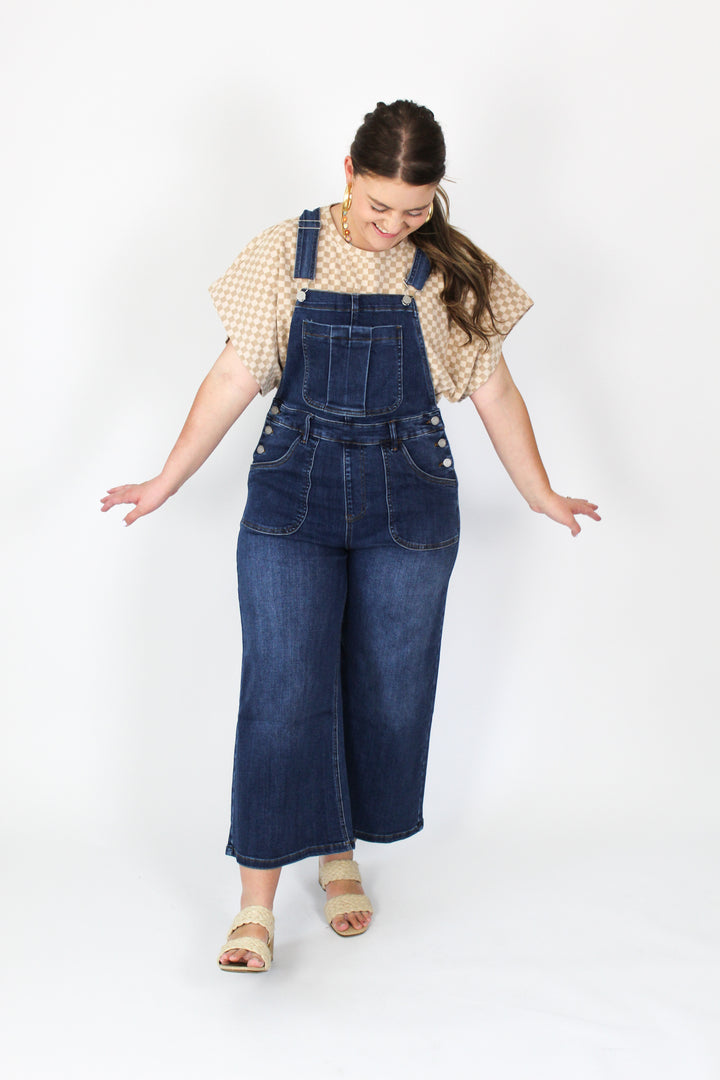 Stretchy Crop Flare Denim Overalls