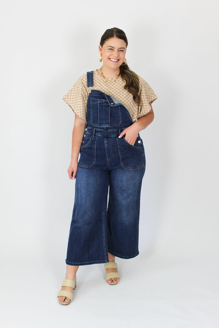 Stretchy Crop Flare Denim Overalls