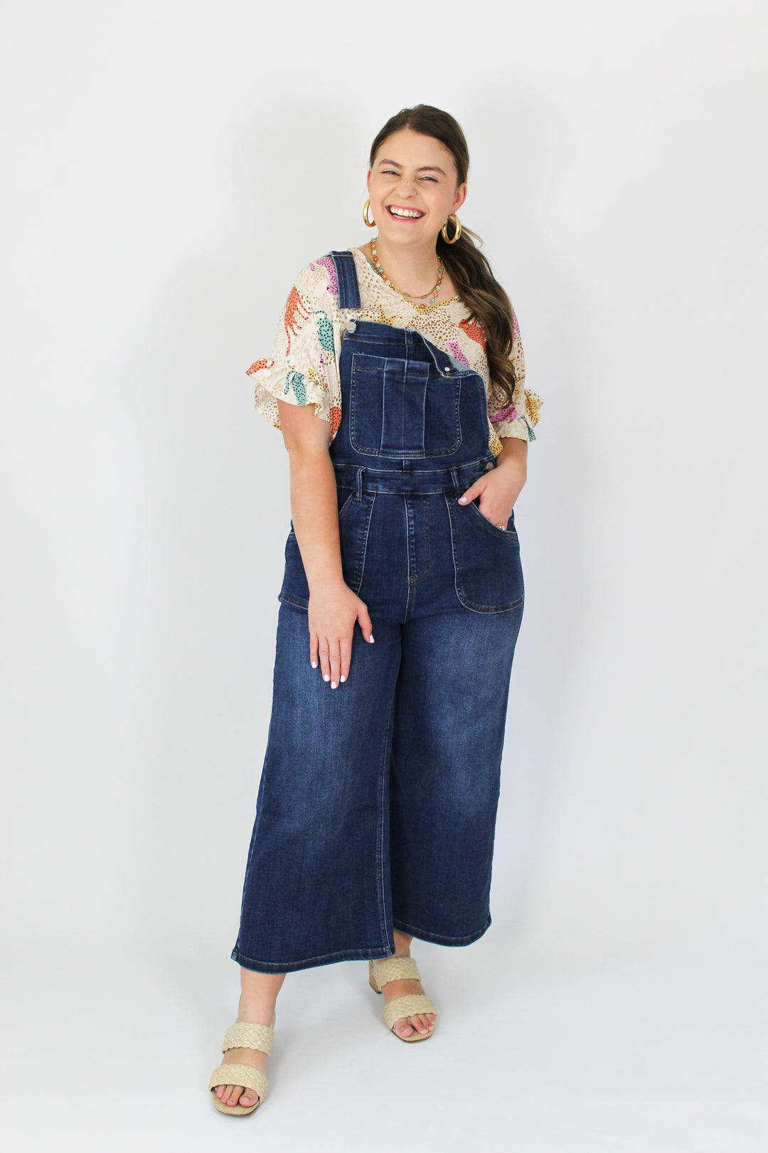 Stretchy Crop Flare Denim Overalls