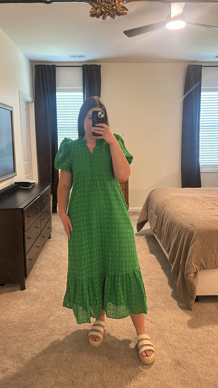 Lush Gardens Eyelet Midi Dress