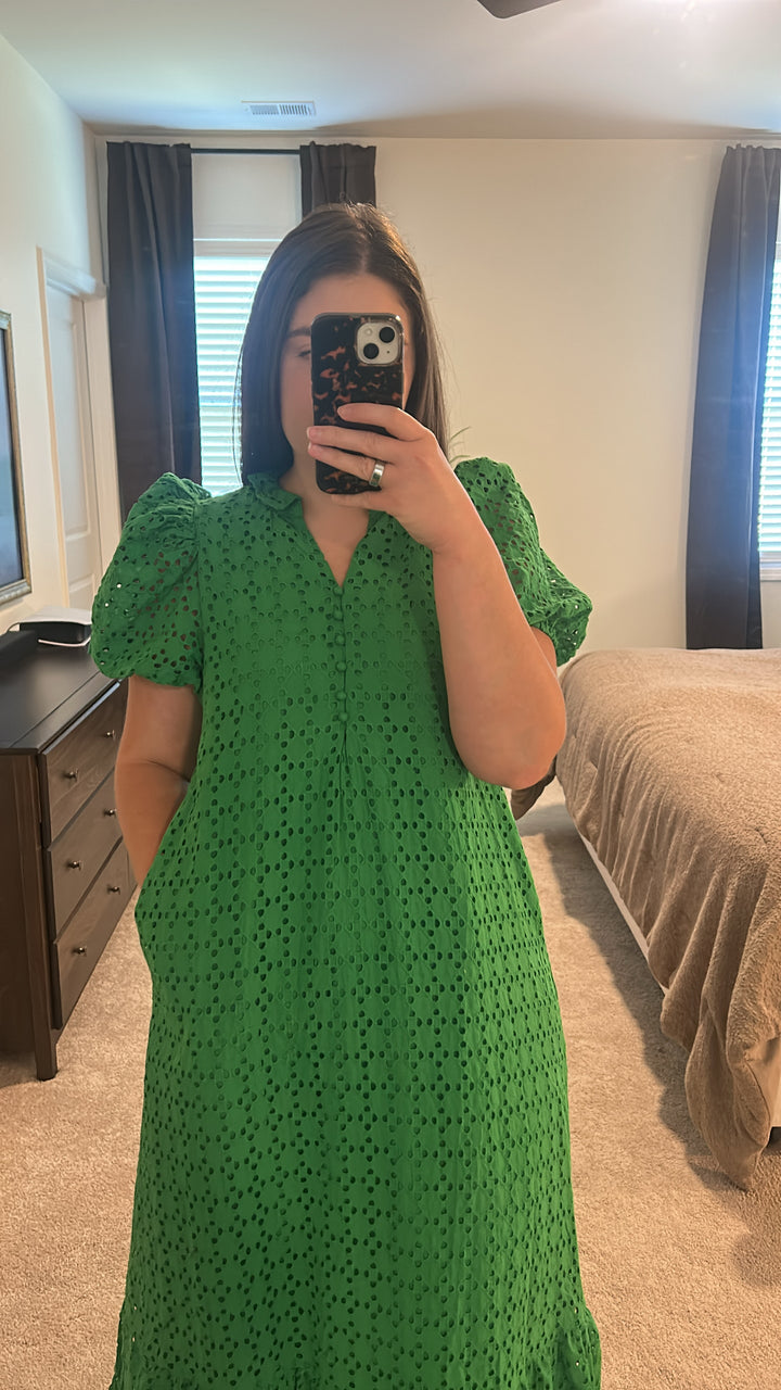 Lush Gardens Eyelet Midi Dress
