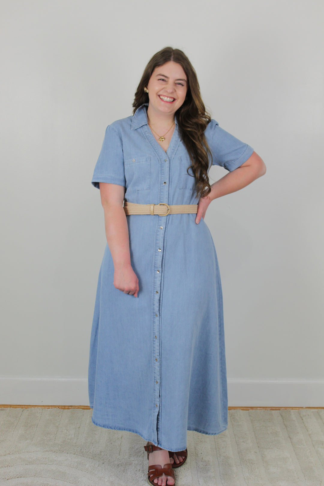 soft denim midi dress Northern Sky Fringe Puff Sleeve Midi Dress Denim Blue
