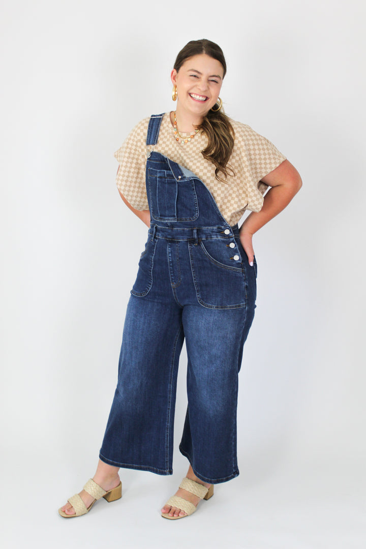 Stretchy Crop Flare Denim Overalls