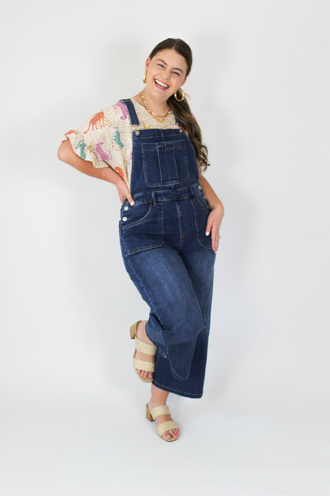 Stretchy Crop Flare Denim Overalls