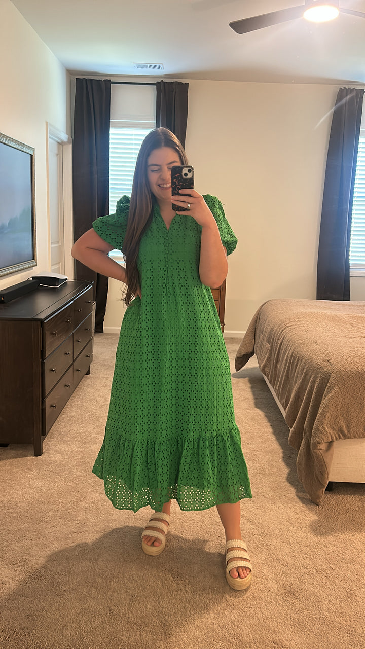 Lush Gardens Eyelet Midi Dress