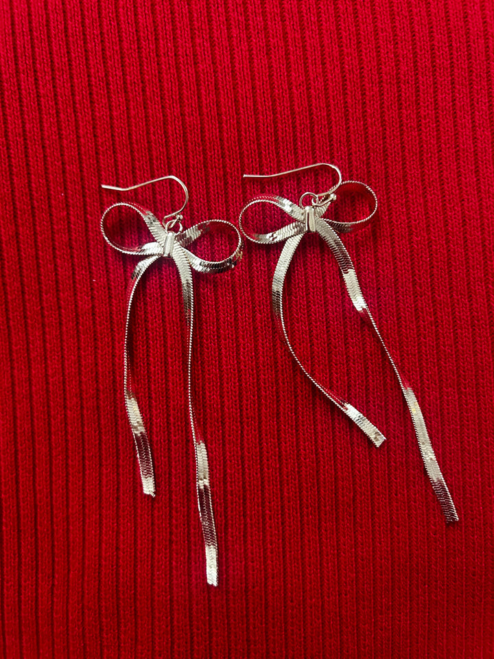 Long Golden Bow Earrings