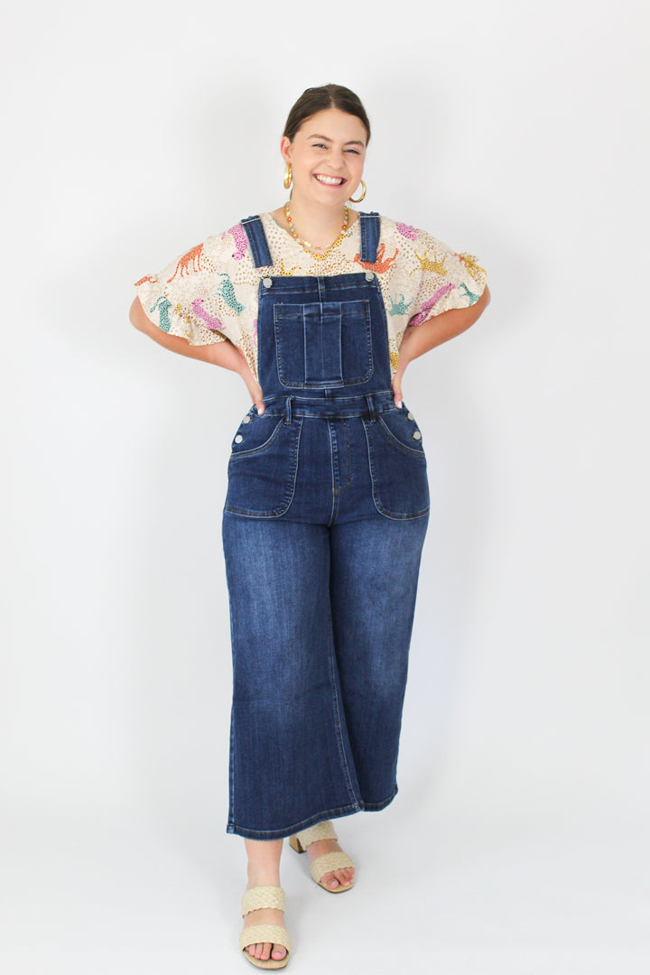 Stretchy Crop Flare Denim Overalls