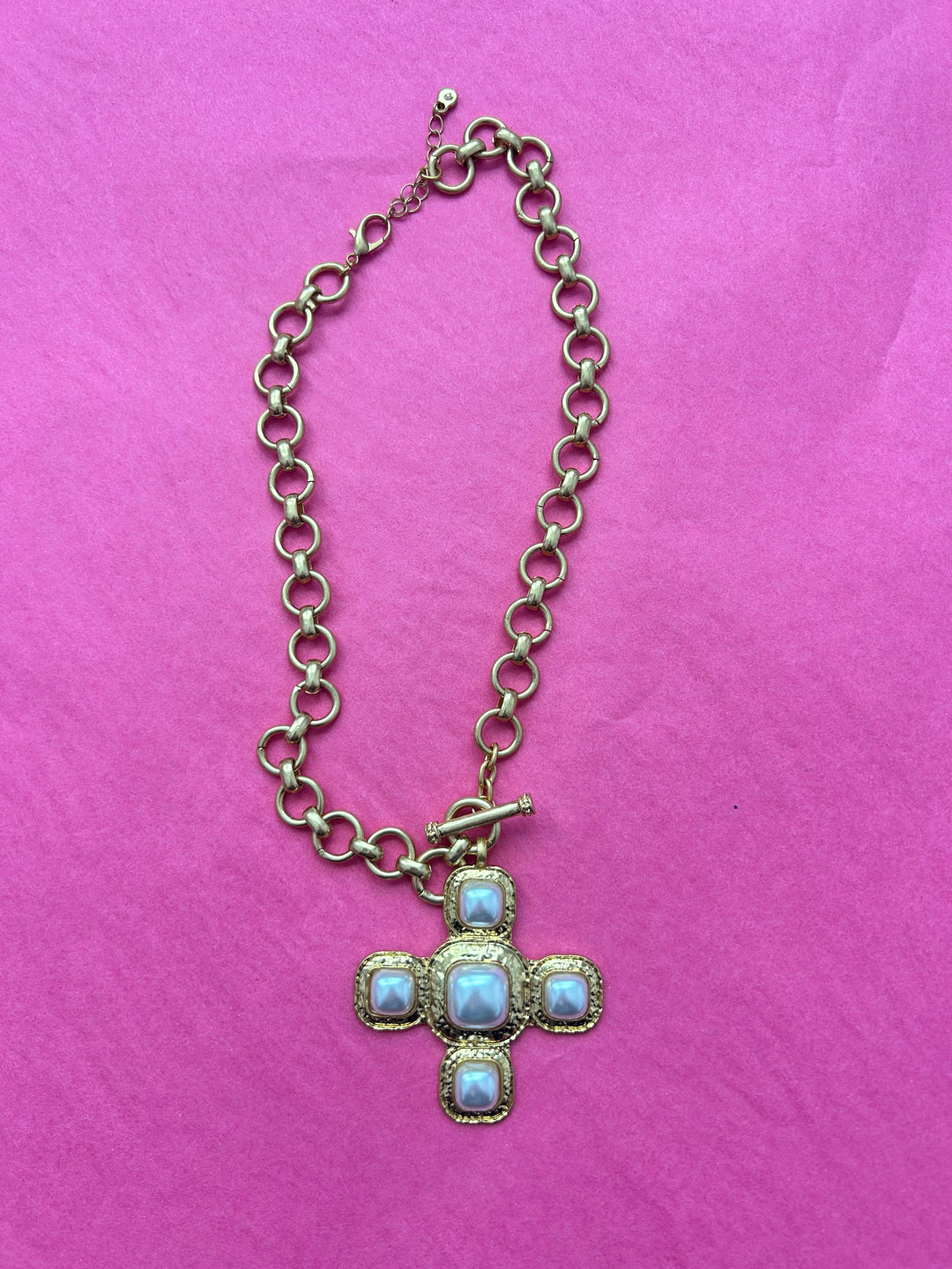 Bold Pearl Cross Necklace