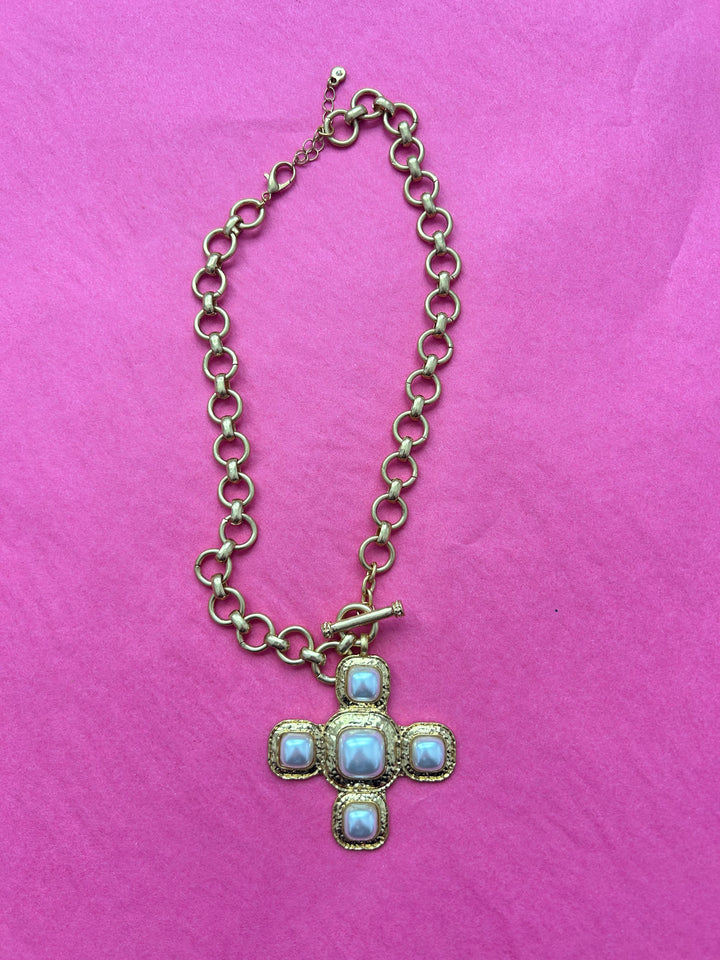 Bold Pearl Cross Necklace